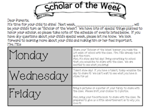 scholar of the week sample letter